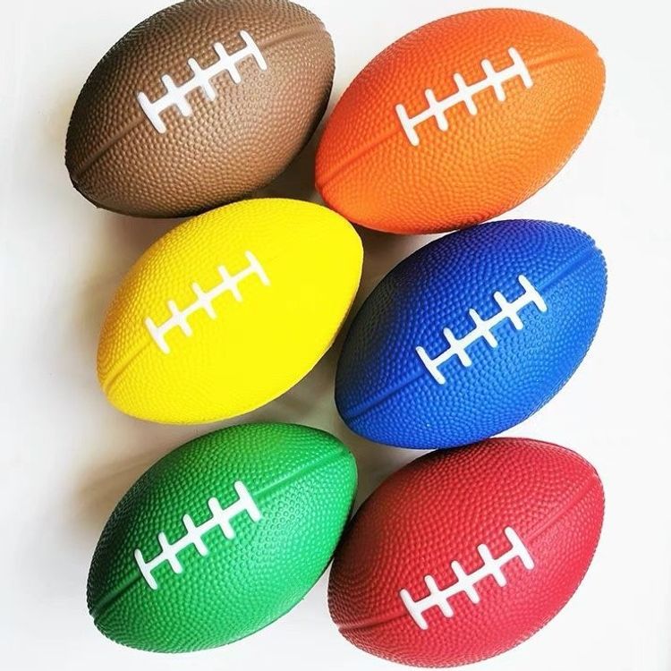 9cm solid foam American PU rugby ball for children, a squeezeable pressure ball, printable, in stock.
