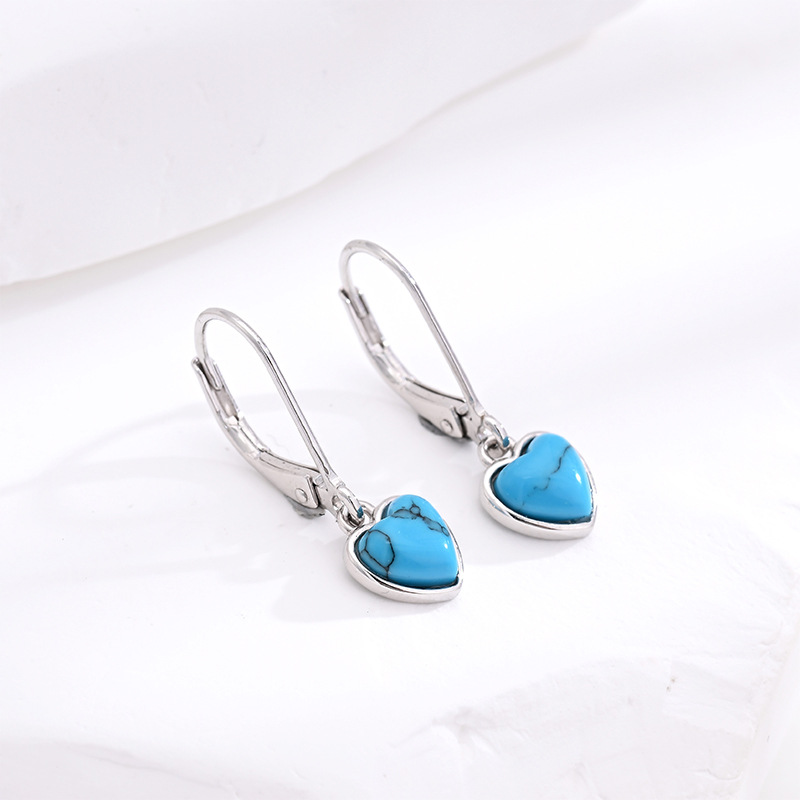 Explosiones transfronterizas 925 plata esterlina pendientes turquesa mujeres europeas y americanas pendientes de amor retro bohemia pendientes