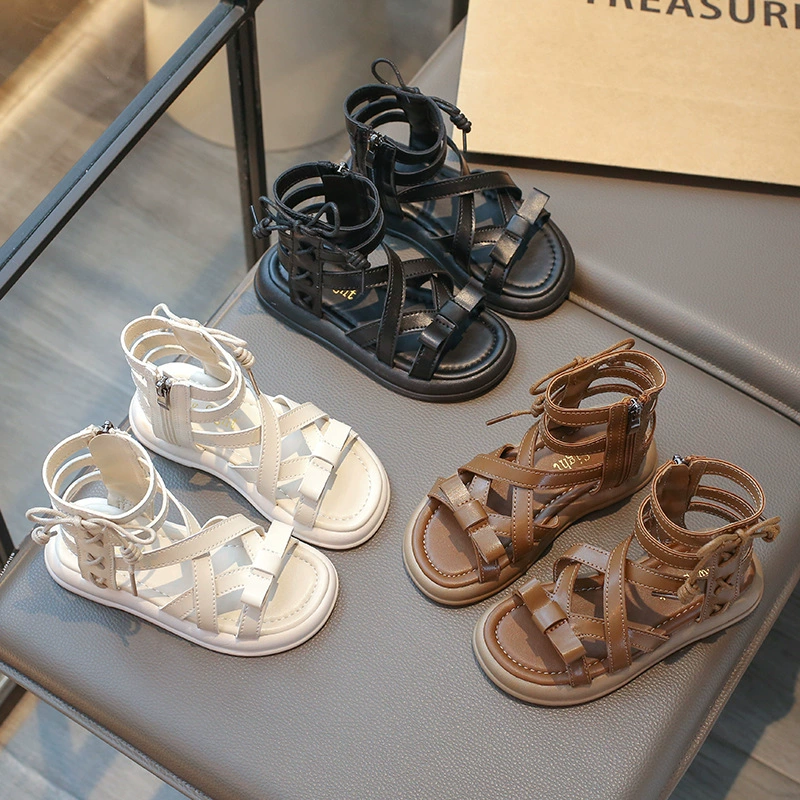 Римская обувь для девочек 2024 летняя новая мода иностранные сандалии для детей корейская версия маленькой девочки принцесса детская обувь