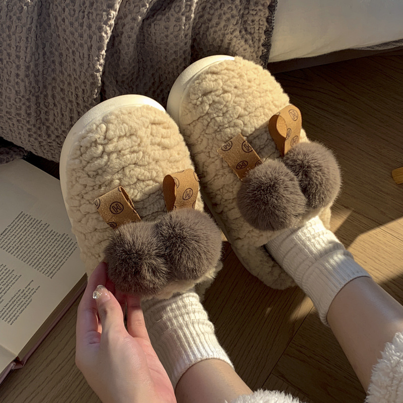 Autumn and winter cotton slippers female winter plush lovely home indoor non-slip warm floor simple cotton shoes_voghion.com