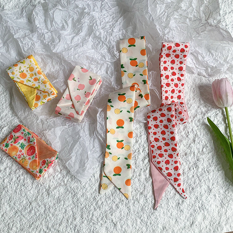 Bufanda de seda, banda larga, sensación de alta calidad, nuevo estilo, cuello, bufanda pequeña, serie de frutas, pañuelo para el cabello, cinta para el cabello