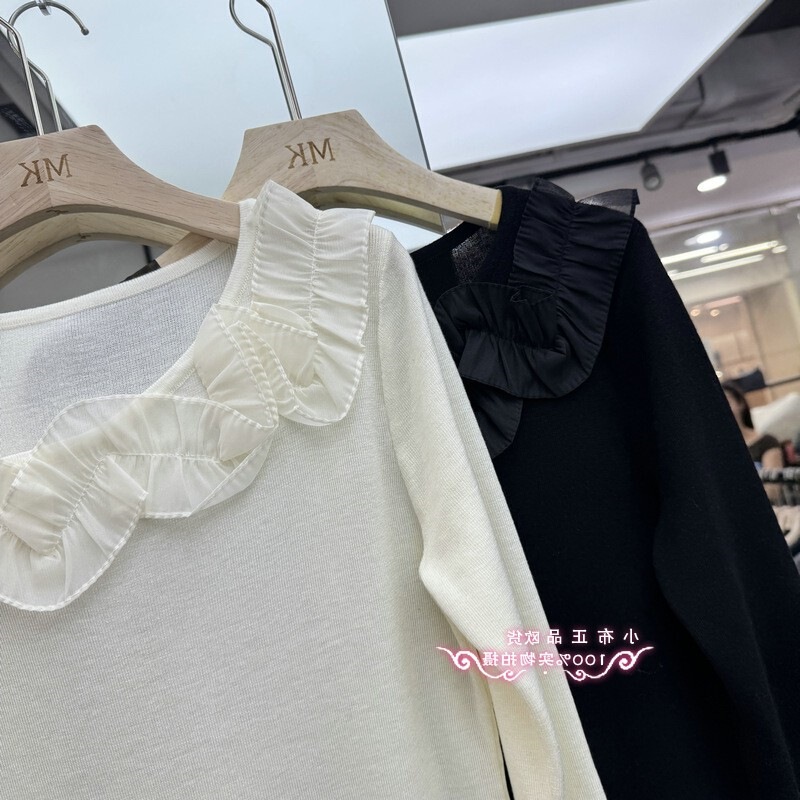 欧洲站2025早秋新款时尚字领拼边绵羊毛针织衫百搭上衣女潮|undefined