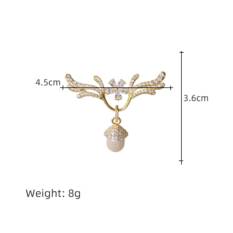 Nuevo broche de cuerno de ciervo abierto colgante desmontable de doble propósito cobre chapado en oro zircon pin pectoral de perla con joyas vacías