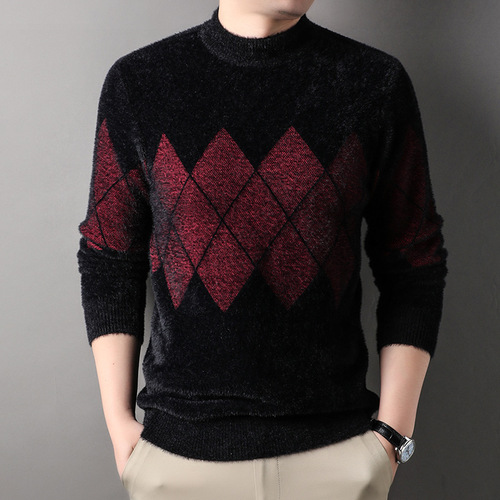 Cross-border mink fur men's sweater autumn and winter high-end thick half-high collar 2025 new warm base shirt wholesale