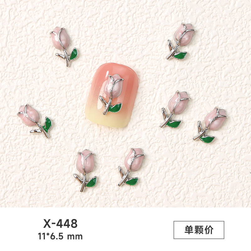 Popular arte del clavo tulipán joyería en línea celebridad aceite goteo flor Rosa nueva luz de lujo de aleación de metal decoración de uñas