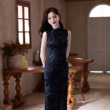 气质优雅淑女范黑色送考竹叶旗袍2025年夏季新中式无袖日常可穿女