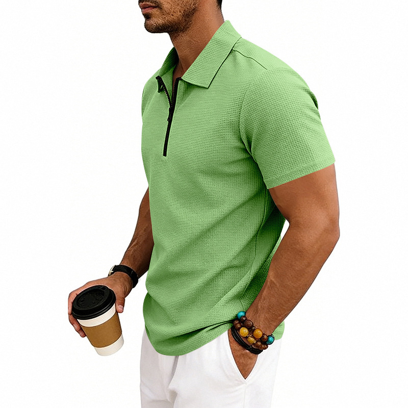 Herren Polohemd Waffelstrick Kurzarm Freizeit Sommer Shirt_voghion.com
