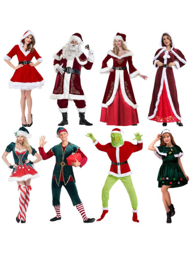 Santa Claus costume for couples (male and female) - Green Monster Mr. Green performance Christmas dress for Christmas