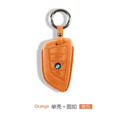 Car key bag – Suitable for BMW key Set 3 - bmw-b-suede-key-cover-round-buckle-orange