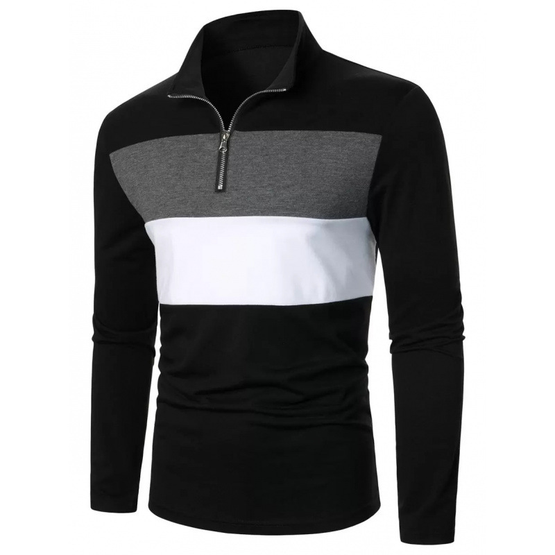 Temu Cross-Border Export New Shirt Men's Color-Blocked Collar Quarter Zipper Long-Sleeved Work Clothes