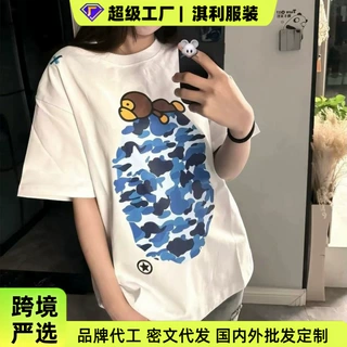 夏季新款BAPE迷彩卡通猴子印花短袖T恤女学生宽松休闲百搭上衣