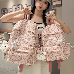 女子中学生向け学生ランドセル、ヨーロッパとアメリカンスタイルのレトロなヒョウ柄、シンプルで軽い旅行用コンピュータバックパック、バックパック