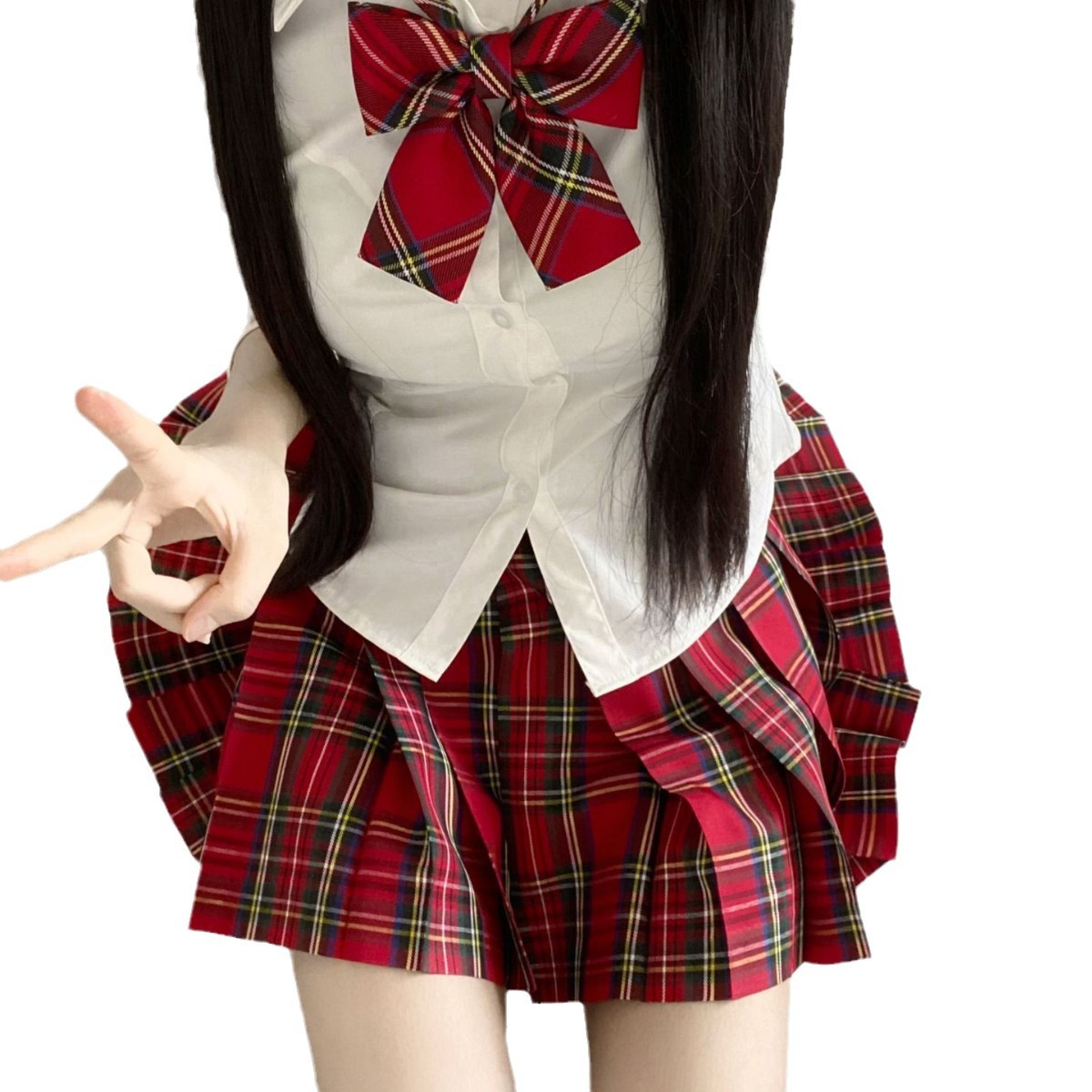 NET RED ORIGINAL COLLEGE STYLE JK UNIFORM 달콤한 시원한 봄과 가을 세트 여성 활을위한 일본 주름 치마 학교