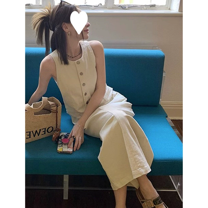 Французское элитное платье-жилет без рукавов для женщин, летнее платье большого размера, свободное, для похудения, элегантная длинная юбка для перерыва на чай