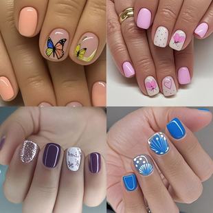 Cross-Border New Hot-Selling Collection of Fresh and Beautiful Nail Art, High-End Simple French Style Small Flower Heart-Shaped Press-On Nails Wholesale