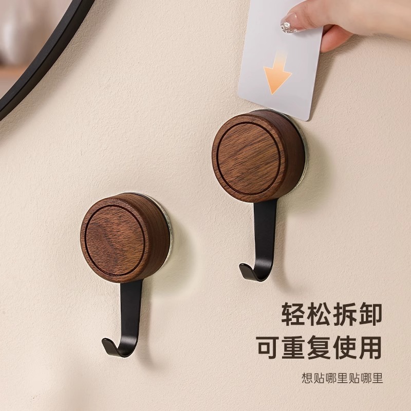 Gancho de ventosa de vacío de nogal negro Percha trasera de puerta sin perforación Gancho adhesivo de estilo antiguo de baño de alta carga y sin costuras
