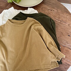 Jiaye children's 2024 spring new long-sleeved T-shirt for boys and girls solid color bottoming round neck slit top inner wear