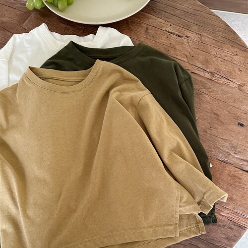 Jiaye children's 2024 spring new long-sleeved T-shirt for boys and girls solid color bottoming round neck slit top inner wear