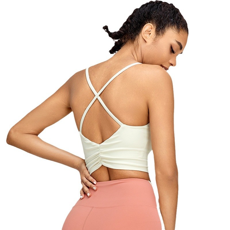 Primavera y verano nuevo chaleco de yoga desnudo mujer cruzada belleza de espalda ropa interior deportiva sostén de yoga para correr camisa de fitness