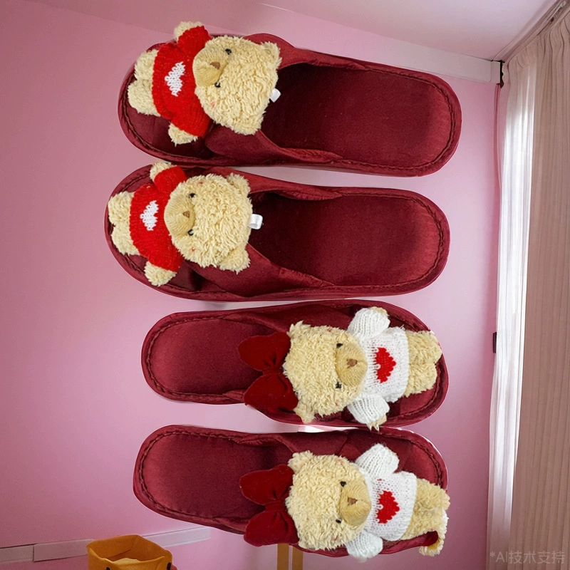 Мультяшный трехмерный милый медведь свадебные хлопчатобумажные тапочки женские весенние летние дома