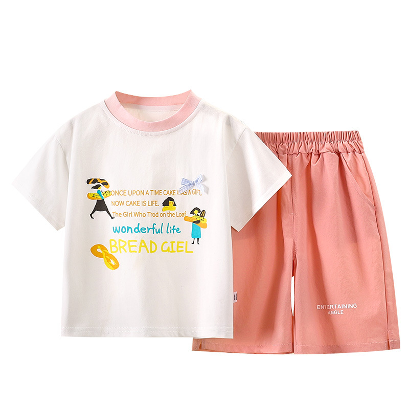 Traje de manga corta para niñas verano nuevo estilo camiseta de bebé para niñas pantalones cortos de verano estilo occidental ropa suelta para niños al por mayor
