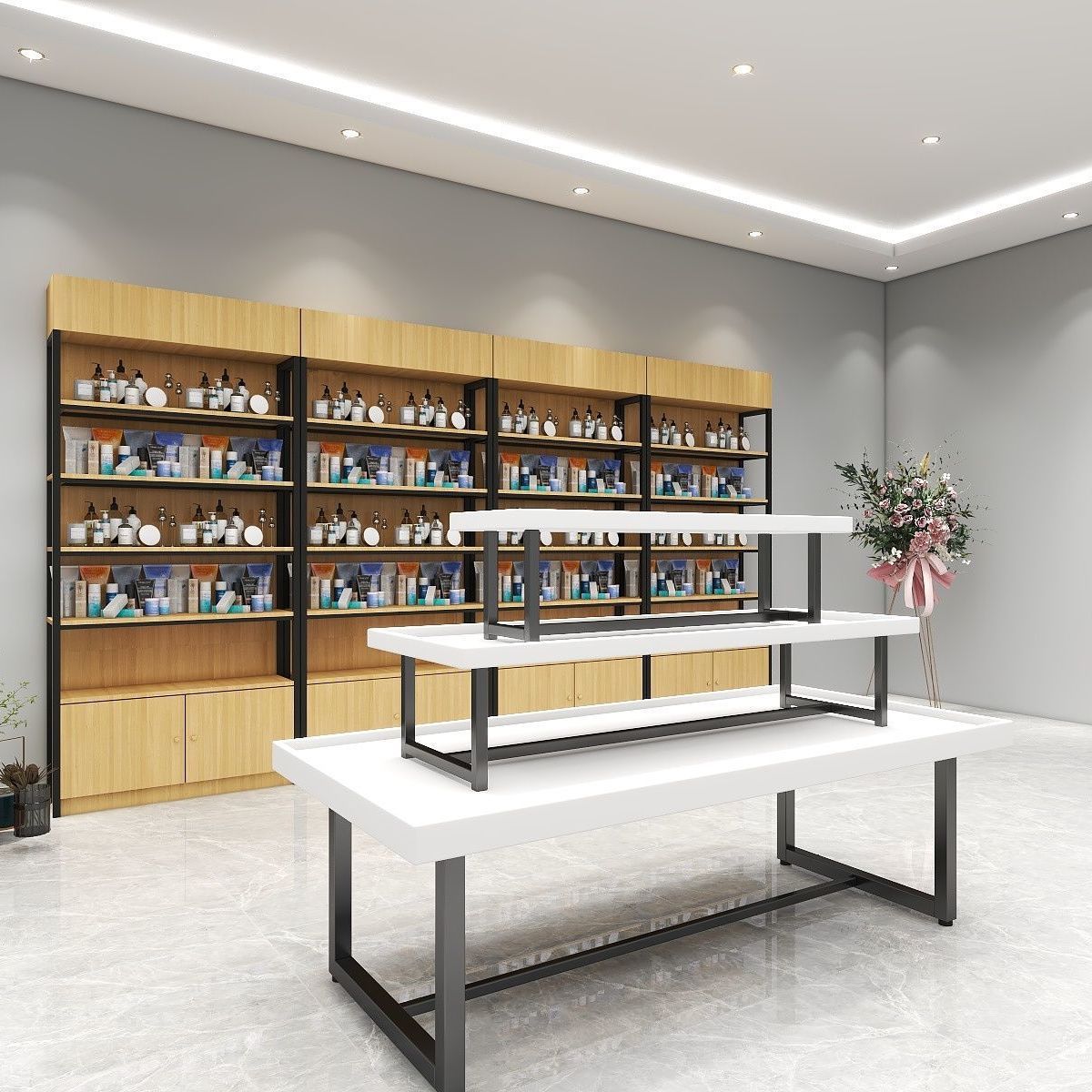 超市中岛展示柜化妆品促销台鞋店中岛展示台文具展示台母婴店货架