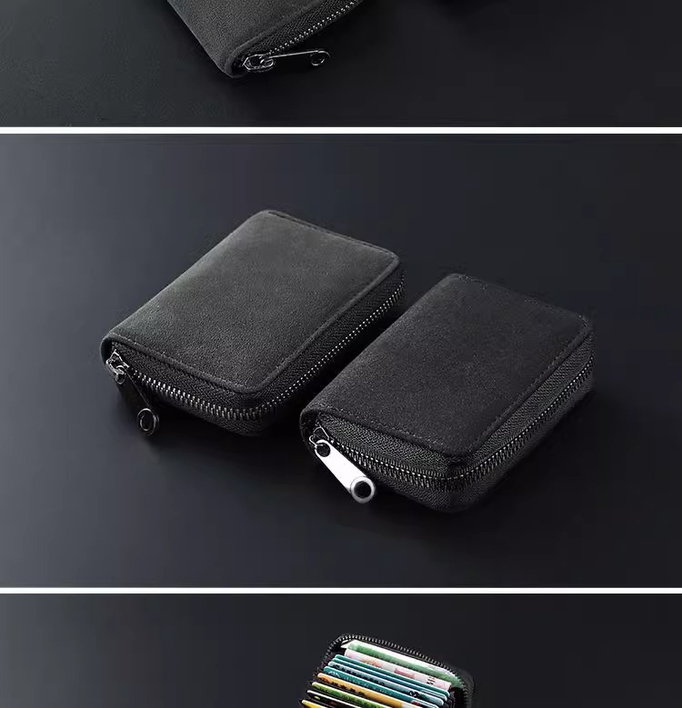 Card Holder Bags Type Unisex Solid Color Leather Suede Zipper Card Holder