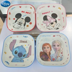 迪士尼兒童卡通餐盤寶寶吃飯方形盤耐摔卡密胺樹脂餐具隔熱飯菜盤