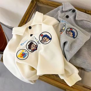 Children's Long-sleeved Polo Shirt 2024 Spring and Autumn New Arrival Korean Style Lapel Embroidered Western Style All-match Fashionable Autumn Top