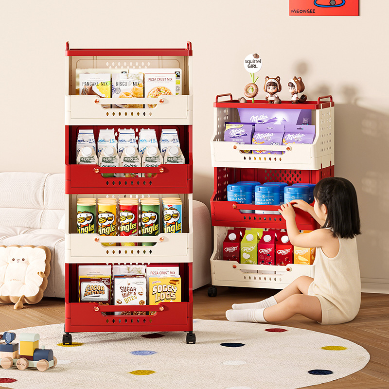 Dopamine-inspired snack storage rack, a multi-tiered, aesthetically pleasing small cart for the living room, a movable storage and organization shelf
