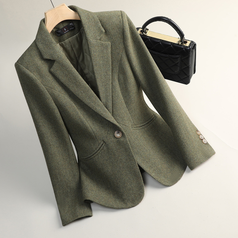 2026 Autumn/Winter New Women's High-End Woolen Quilted Thick Slimming Blazer Tweed Jacket