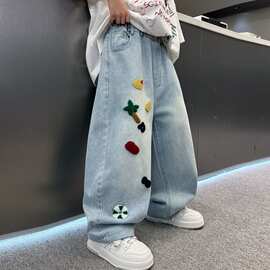 男童裤子夏季薄款2025新款儿童夏款冰丝直筒牛仔裤中大童防蚊裤潮