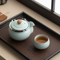 冬未汝窑天青手抓壶家用泡茶一壶一杯陶瓷防烫一人饮开片茶壶