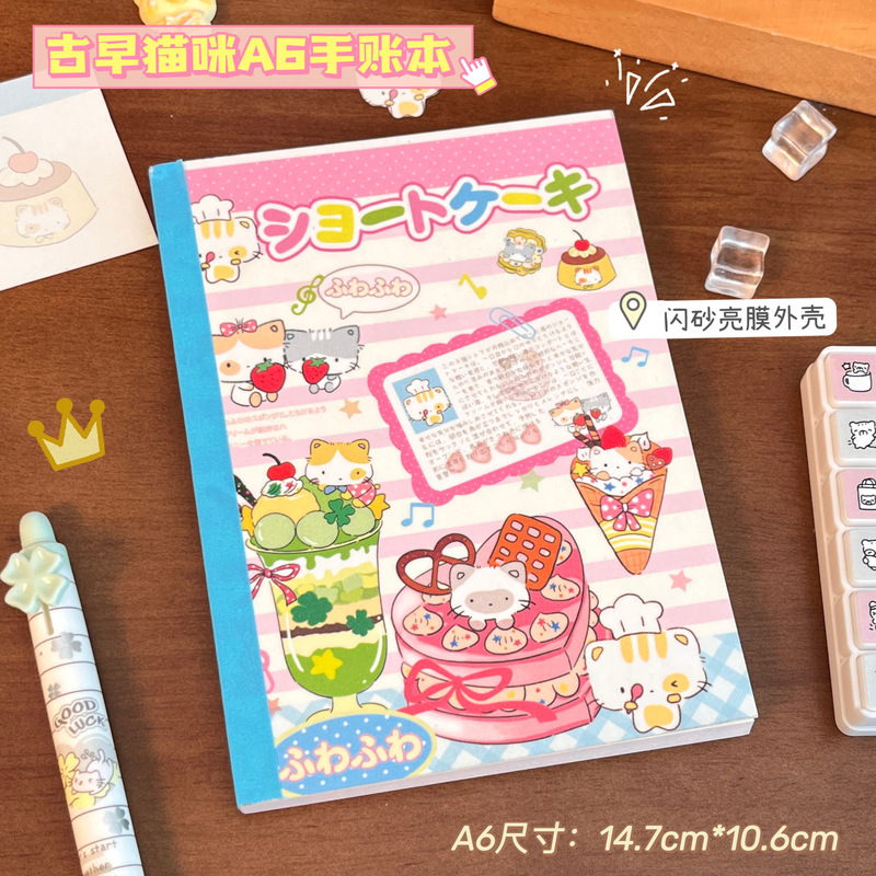 Original Vintage Cat-Themed A6 Notebook with High Aesthetic Value, DIY Cartoon Color Pages, Thickened Student Diary and Journal Notebook Original Vintage Cat-Themed A6 Notebook with High Aesthetic Value, DIY Cartoon Color Pages, Thickened Student Diary and Journal Notebook