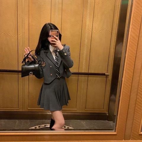 2025春秋新款学院风韩系感显瘦洋气西装jk制服百褶裙三件套女|undefined