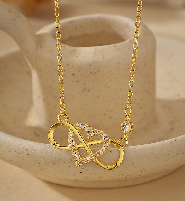 Zircon Inlay Material Necklace Classification 925 sterling silver Chain Material 925 Sterling Silver Infinity Heart Shape Zircon 18K Gold Plated Necklace