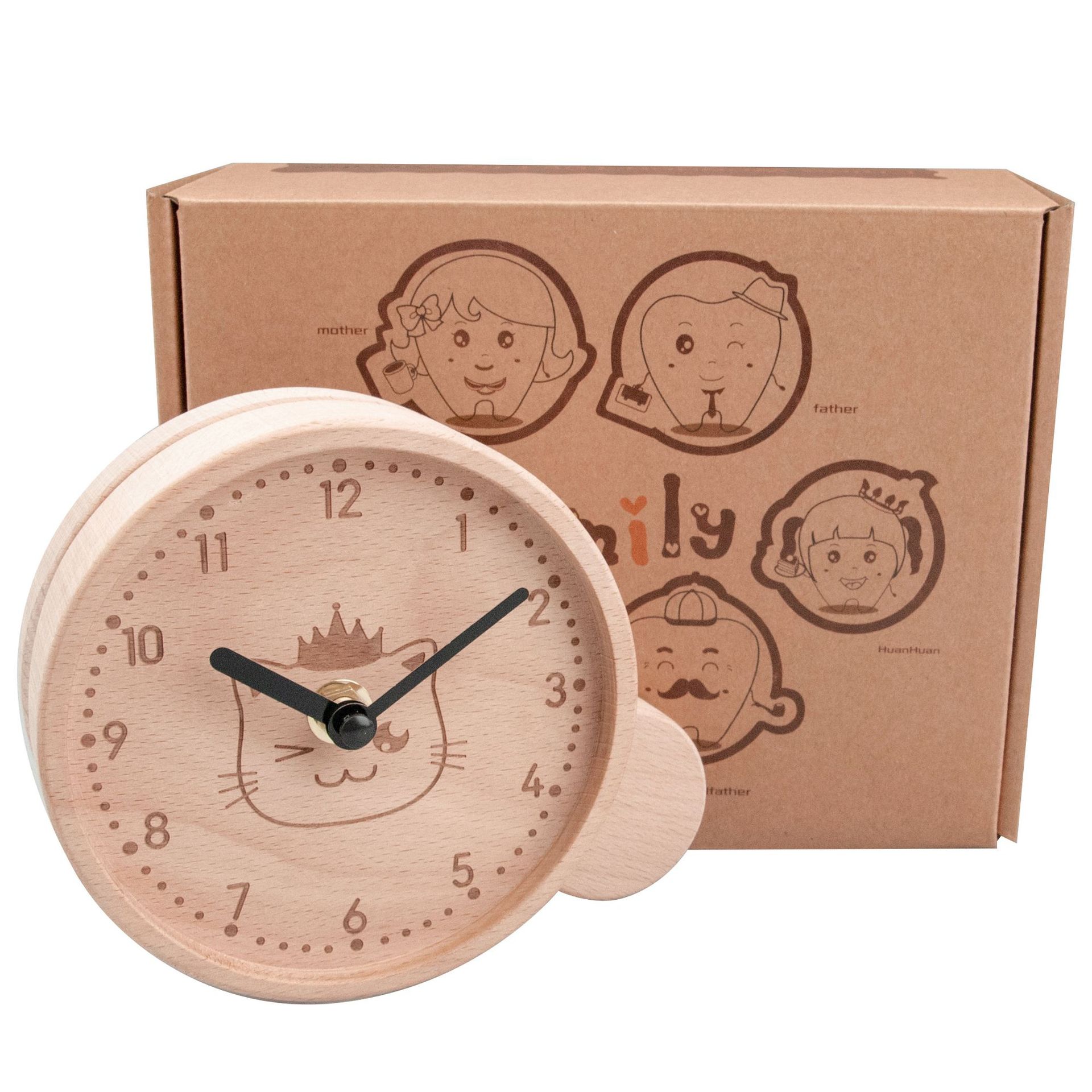 Clock pequeño creativo, decoración para niños, caja de dientes de leche de madera, caja de dientes de leche de reloj de amor de por vida