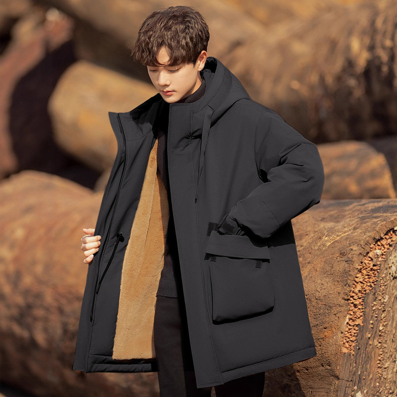 2025 New Men's Winter Mid-Length down Jacket Coat with Thick Rabbit Fur Lining Parka for Men