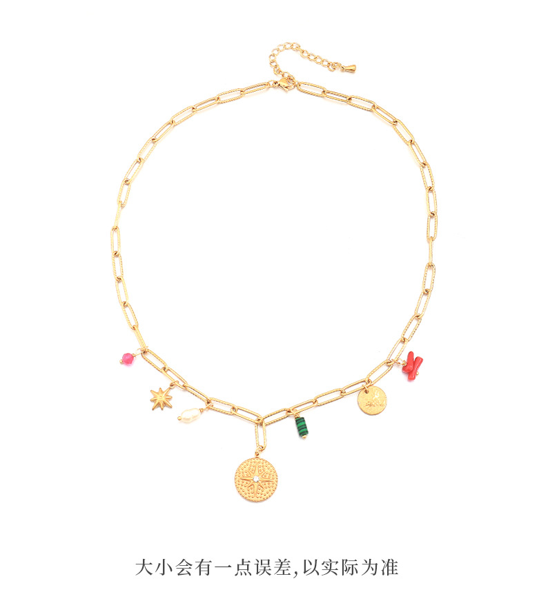 Linglang Baroque Style Gold-plated Chain Natural Stone Choker Pendant Necklace Vintage Jewelry