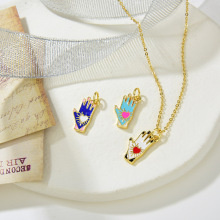 铜镀金色滴油彩色手掌项链吊坠饰品小众几何爱心耳环手链DIY配件