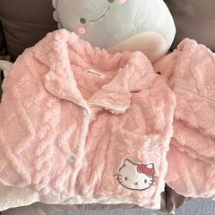 超萌粉Kitty猫法兰绒睡衣女秋冬季保暖开衫美少女学生宿舍家居服