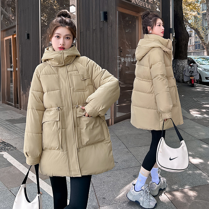 Ropa de algodón para mujeres invierno 2024 nueva chaqueta de algodón suelta media y larga con capuzas gruesas chaqueta de algodón de moda coreana para mujeres image 3