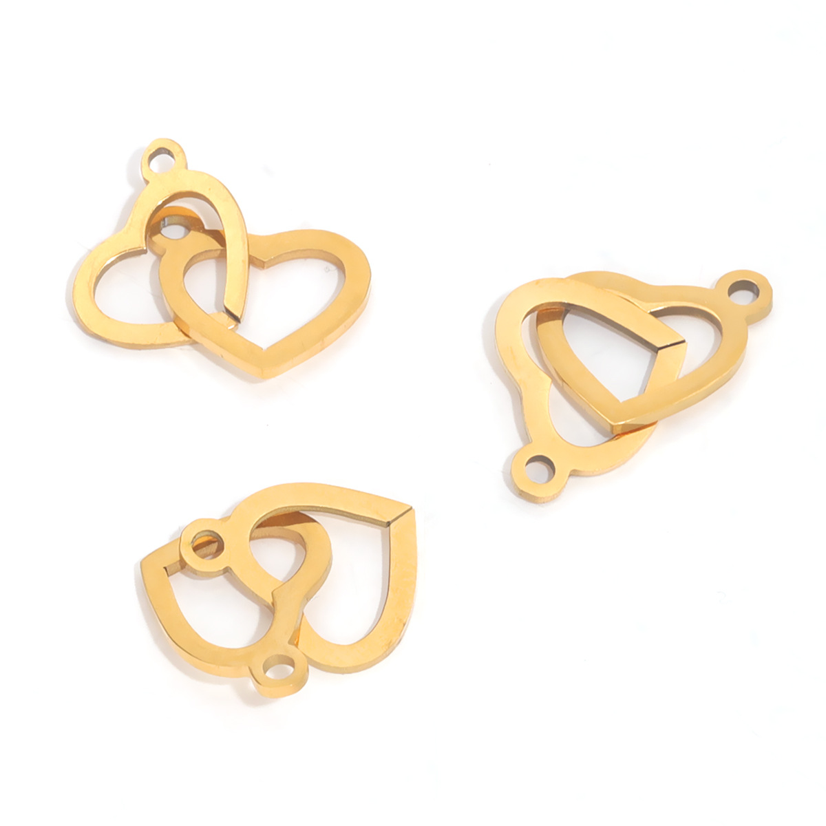 Acero inoxidable vacío doble agujero melocotón corazón colgante doble anillo amor colgante DIY joyería accesorios collar pulsera al por mayor