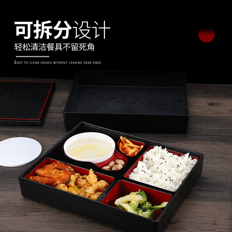 Японский стиль ланч-бокс Bento, finish ABS с имитацией дерева, много секций 27×20×5 см
