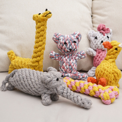 Foreign trade knotted teeth-resistant hand-woven animal cotton rope for small and medium-sized dogs pet dog toys wholesale