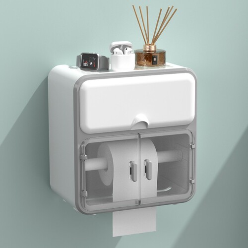 Nordic Style No-Hole Toilet Paper Holder Waterproof Wall-Mounted Tissue Paper Shelf Bathroom Toilet Tissue Roll Holder