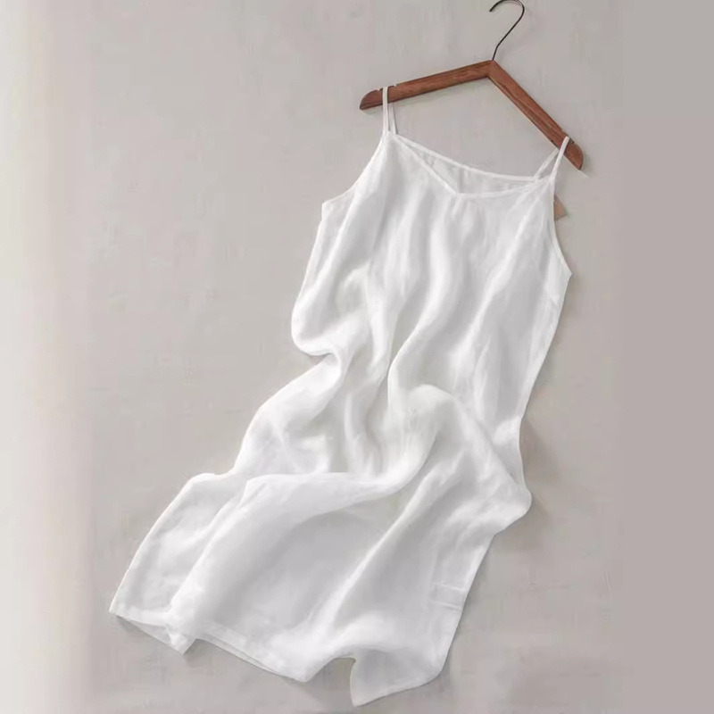 Solid color V-neck sling dress women's summer 2024 new cotton and linen elegant bottoming dress loose inner skirt Solid color V-neck sling dress women's summer 2024 new cotton and linen elegant bottoming dress loose inner skirt