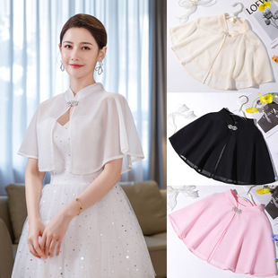 Spring and Summer Chiffon Shawl Multi-Color Women's Wedding Dress Cheongsam Short Cloak Diamond Button Thin Anti-Scratch Photo Wholesale