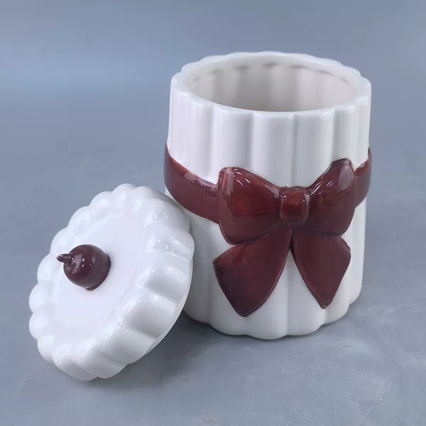 Cross-Border Ghostly Pumpkin-Shaped Ceramic Storage Jar Halloween Candy Jar Red Bow Cookie Jar Storage Jar
