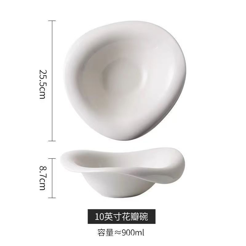 10inch 광택 있는 흰색 꽃잎 그릇